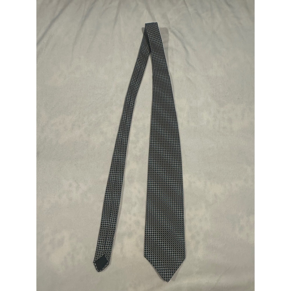 Vintage Terylene Men Tie Geometric Diamond Grid Green Orange Portugal RN 20170